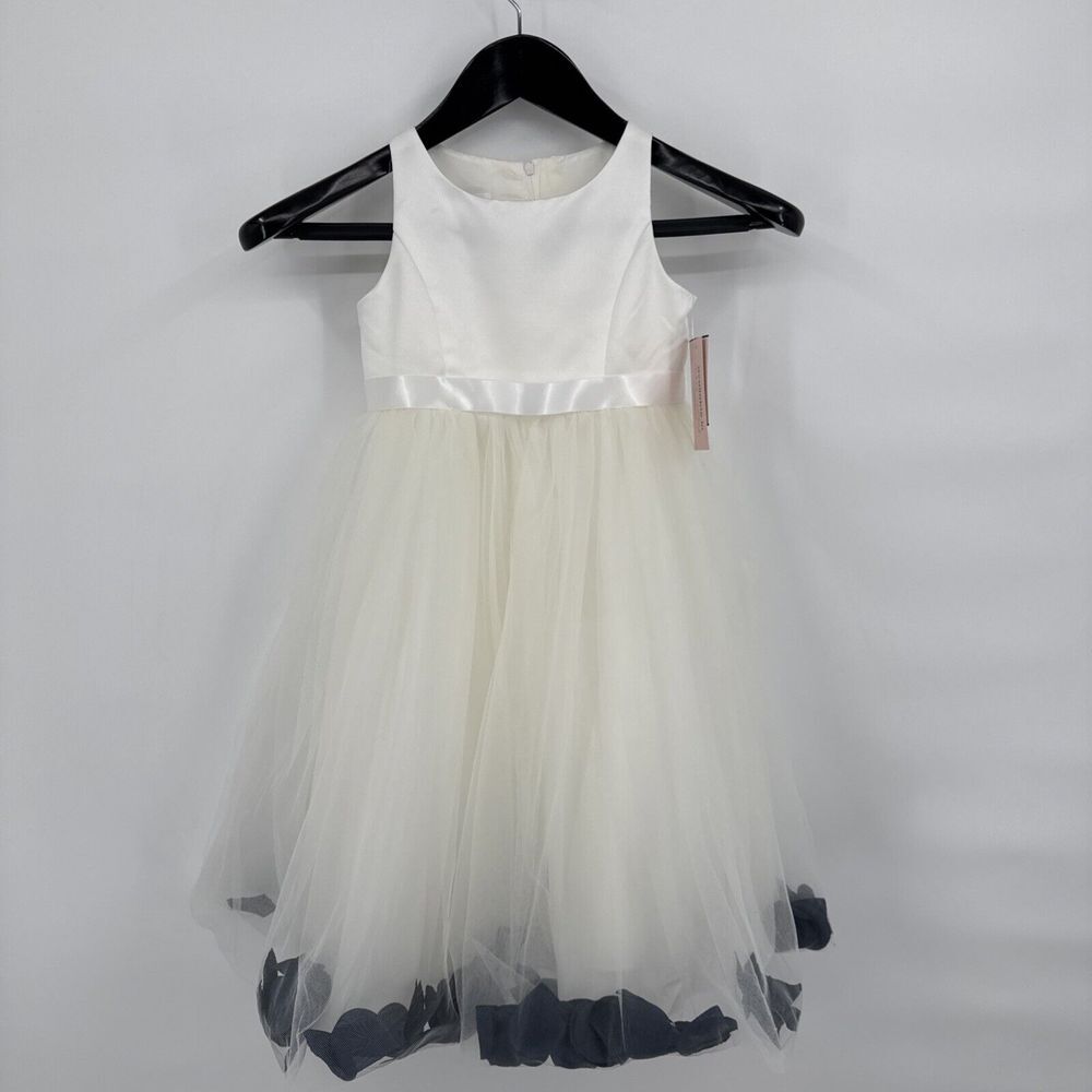 David's Bridal Flower Girl Dress Trapped Petals Size 5 Wedding Navy‎ Blue NWT